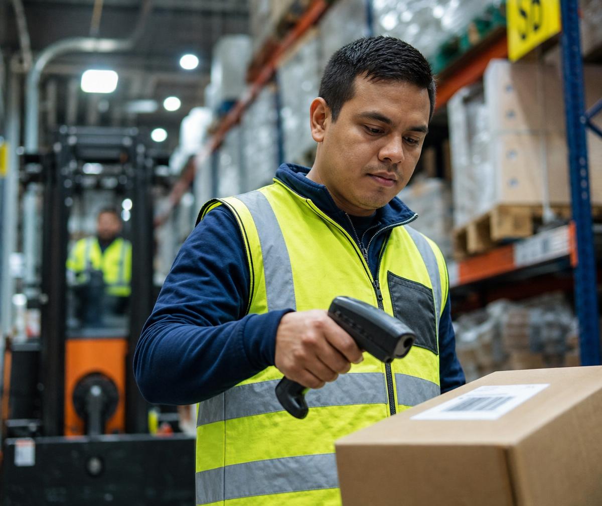 Warehouse worker scanning packages
